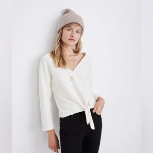 Madewell Texture & Thread Long Sleeve Tie Front Top Antique White Cream Large